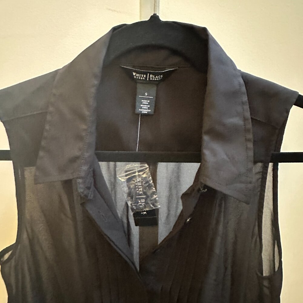 White House Black Market Pleated Bib Sheer Black Tunic Top NWT Sz S - Picture 7 of 9